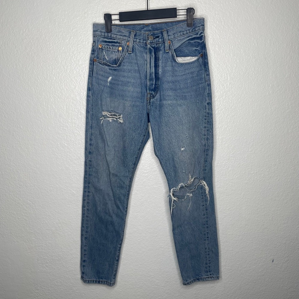 Levis 501 Skinny Distressed High Rise Jeans Blue 29502-0034 Size 27x28
